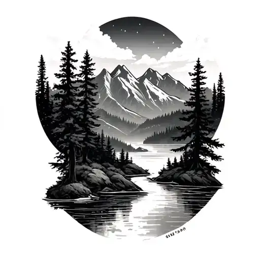 Forest With Mountains And Water