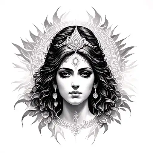 Woman Face God Figure Surrounded