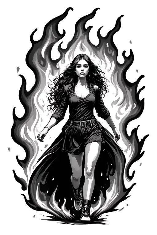Girl Walking Out Of Fire