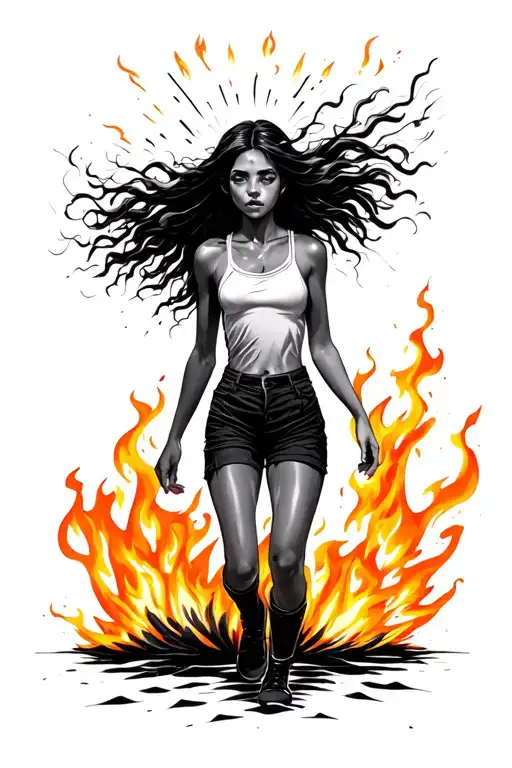 Girl Walking Out Of Fire Minimal Features