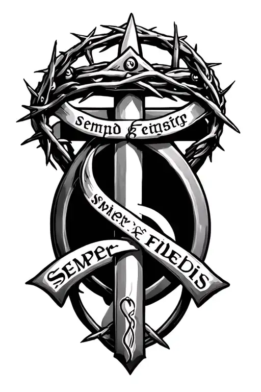 Trinity Symbol With Crown Of Thorns And The Words Semper Fidelis