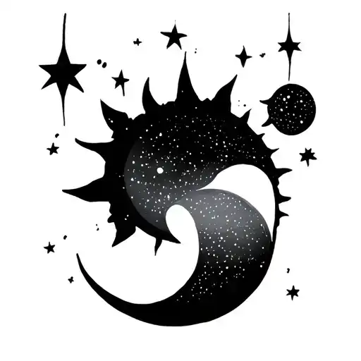 Semicolon With Six Commas With Sun At Centre And The Comma In The Form Of A Moon And Stars