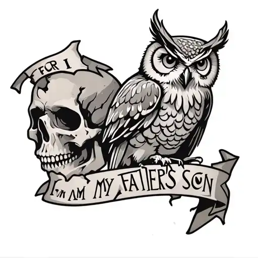 For I Am My Fathers Son In Banner With Owl Perched On Broken Skull
