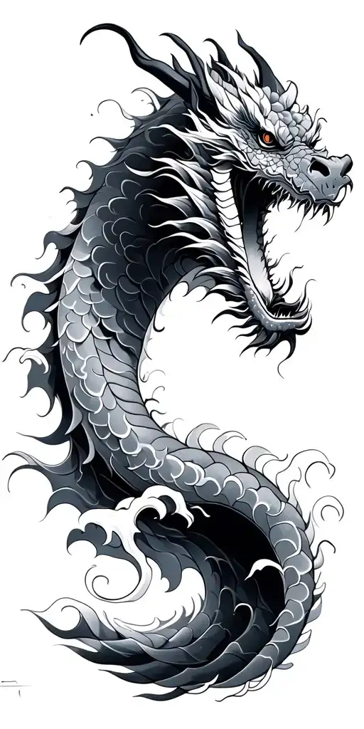 Japanese Dragon And Waves