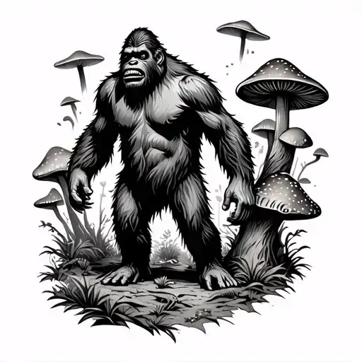 Bigfoot In A Mushroom Forest