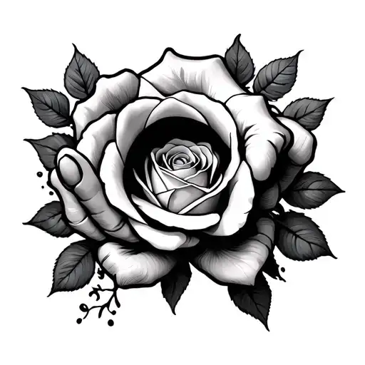 Open Hand With Hole In The Middle And Rose In The Hole