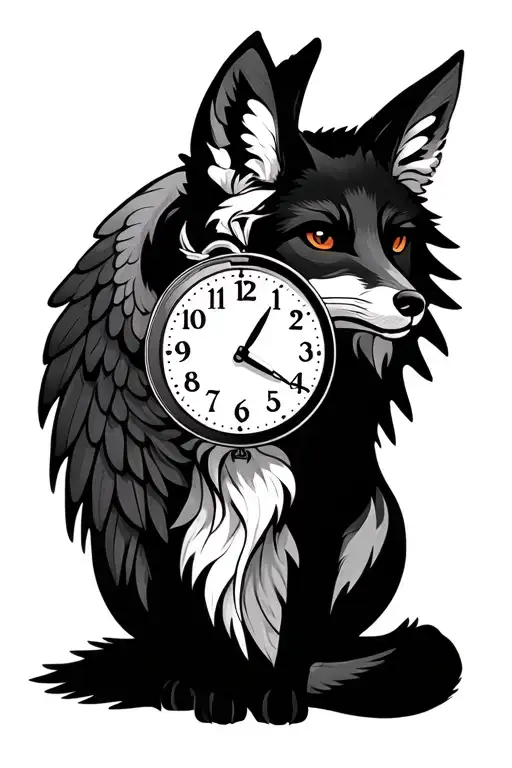 Fox With Wings And The Half Of The Face Is A Clock