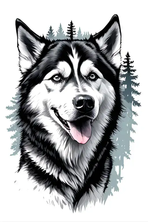 Two Husky Dog And Dark Forest Background