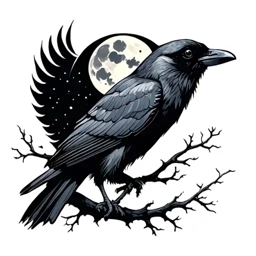Crow And Moon And Time Stamp