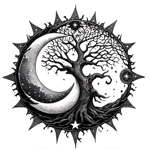 Ouroboros Tree Of Life Sun And Moon Surrounded By Stars