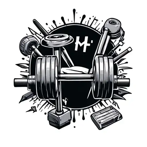 An Intricate Design Incorporating School Supplies And Powerlifting Equipment