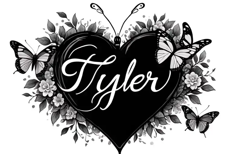 Heart Butterfly Name Tyler In Cursive Hidden In The Background