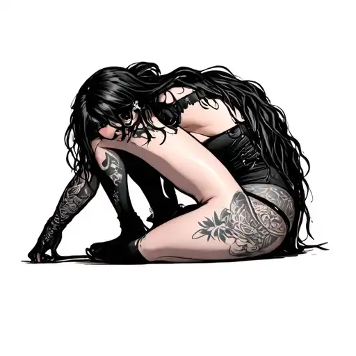Hot Goth Girl Bending Ver From The Back With A Camel Toe