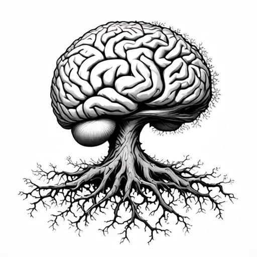 Yggdrasil Roots Growing From A Small Human Brain