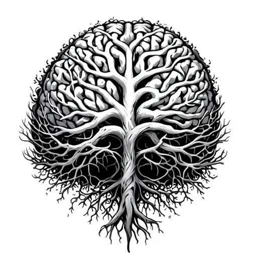 Yggdrasil Roots Growing From A Small Human Brain