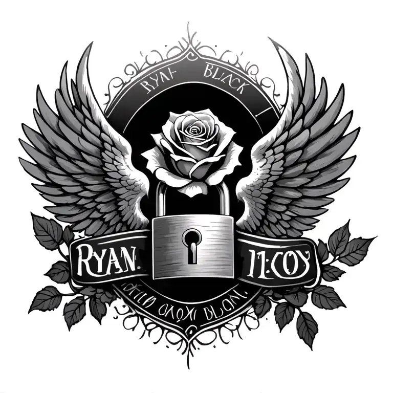 Roses Wings And A Lock With The Name Ryan