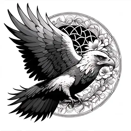 Flower Of Life Inside Eagle Wings Spread Wide