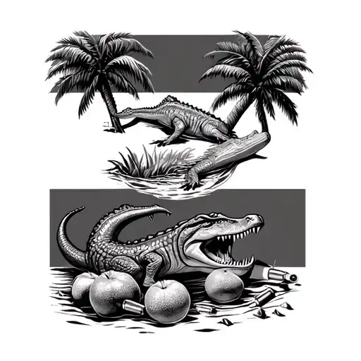 Florida Flag Incorporated With Alligators Palm Trees Oranges And Bullets