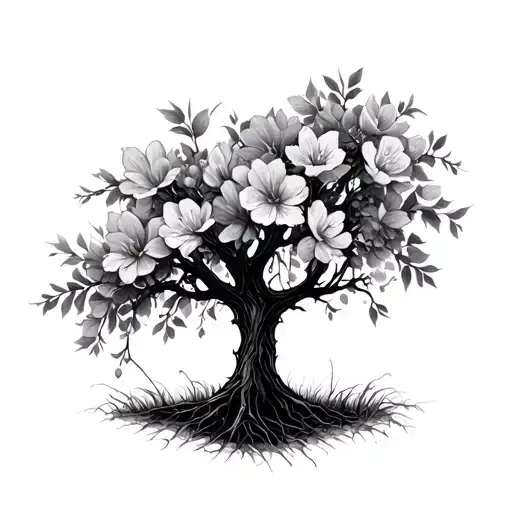 Blossoms Of Grief And Charity In Famished Field With A Blackened Tree