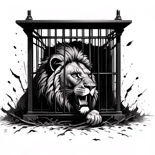 Lion In A Cage Trying To Break Free