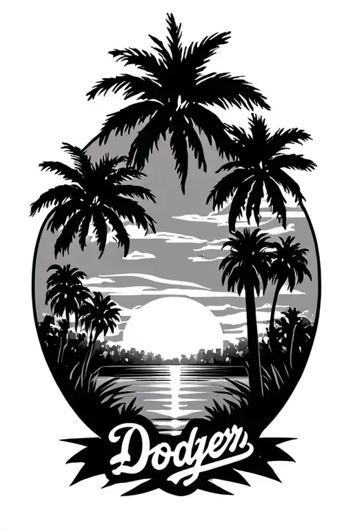 La Dodger Design With Palm Trees And Sunset Scene