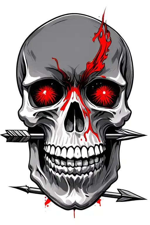 Skull With An Arrow Piercing Eyes With Red Accents