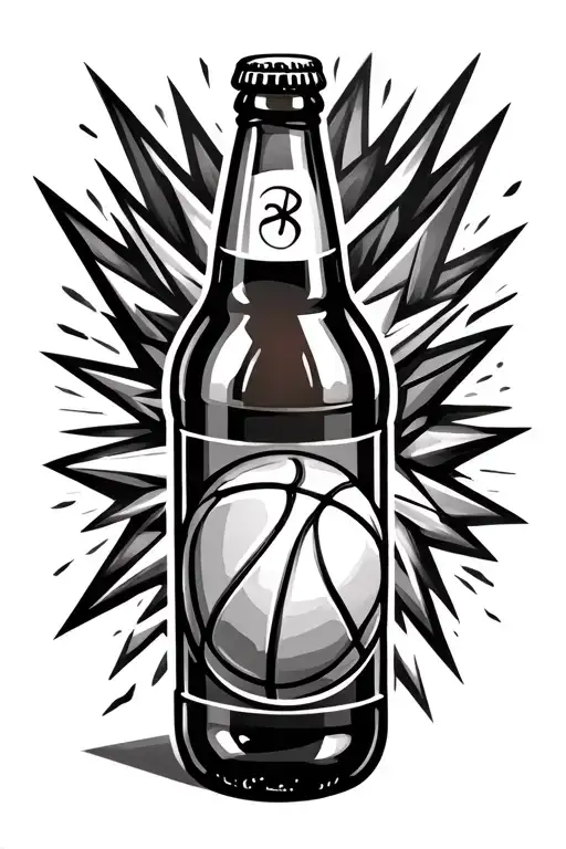 Basketball And Beer Bottle Geometric Tattoo Design