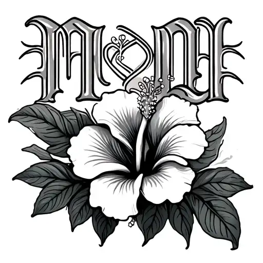 Hibiscus With Old English Letter Saying Mom