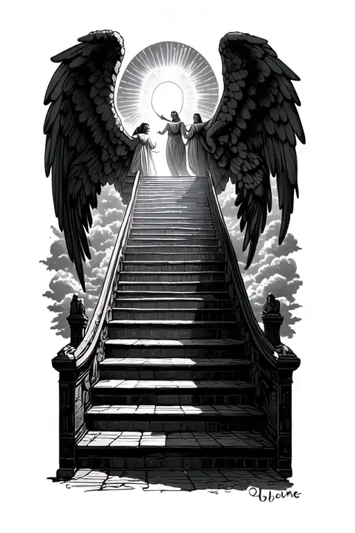 Stairway To Heaven Walking Up Stairs Angels Sun Rays Clouds Heaven Gate At The Top Of The Stairs