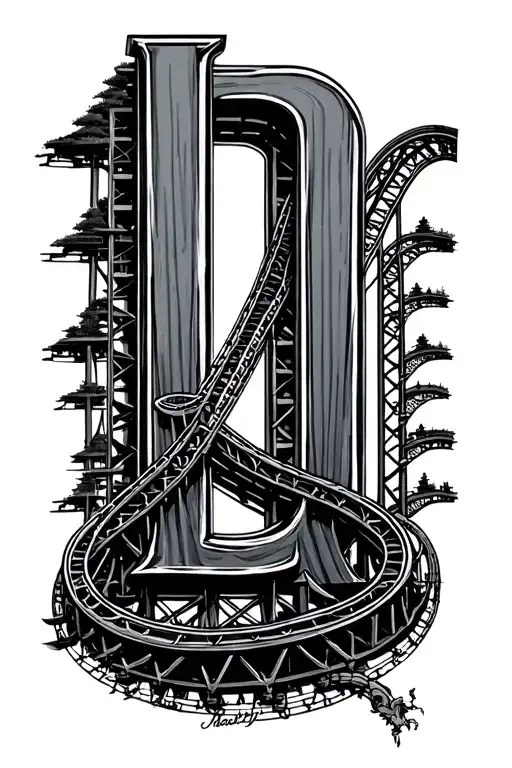 Letter L And Roller Coaster Fine Line Tattoo Featuring