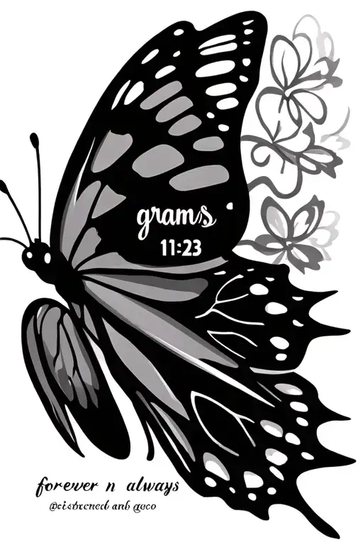 A Butterfly With The Word Grams And 11 3 23 Inside With A Infinity Sign Saying Forever N Always