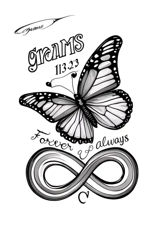 A Butterfly With The Word Grams And 11 3 23 Inside With A Infinity Sign Saying Forever N Always