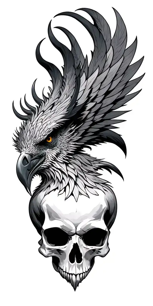 Phoenix Head And Skull With Horns