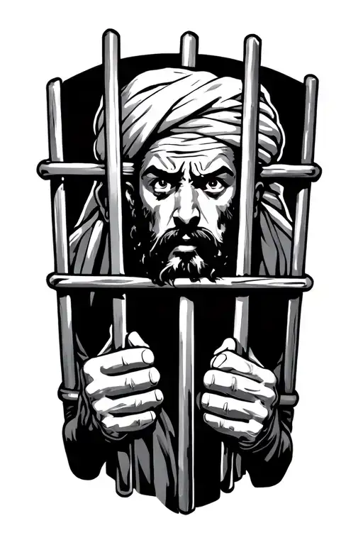 Jail Bars With A Turban Man Behind Them Holding The Bars Worried