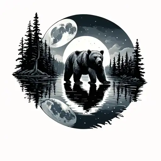 Grizzly Bear Woods Lake Moon