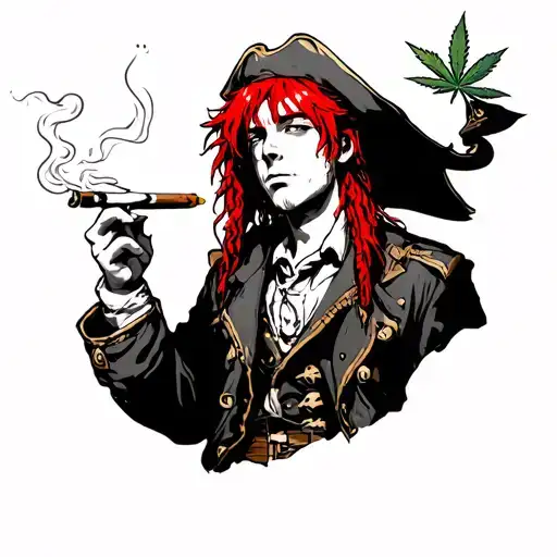 Red Hair Boy In Pirate Clothes Smoking A Weed Blunt
