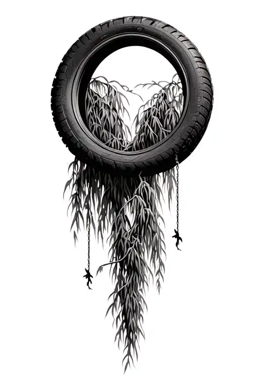 Willow Tree With Tire Swing Hanging