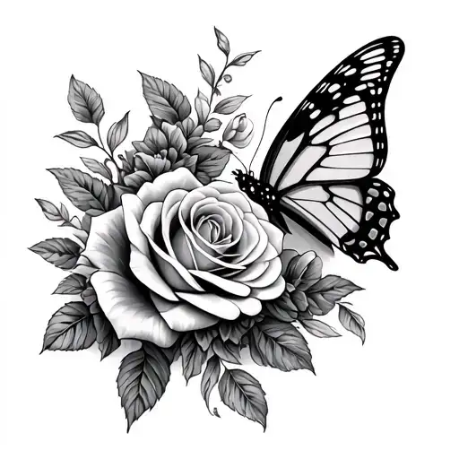 Butterfly And Roses Growing