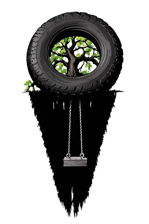 Willow Tree With Tire Swing Hanging From Branch