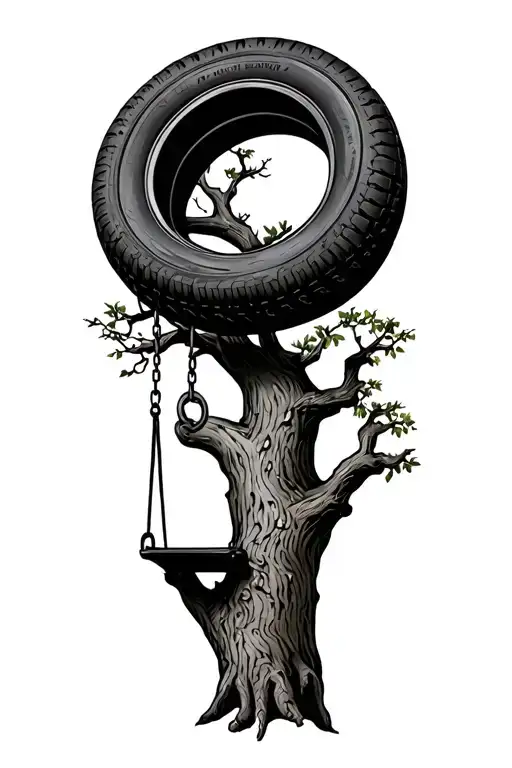 Full Williw Tree With Tire Swing Hanging From One Branch