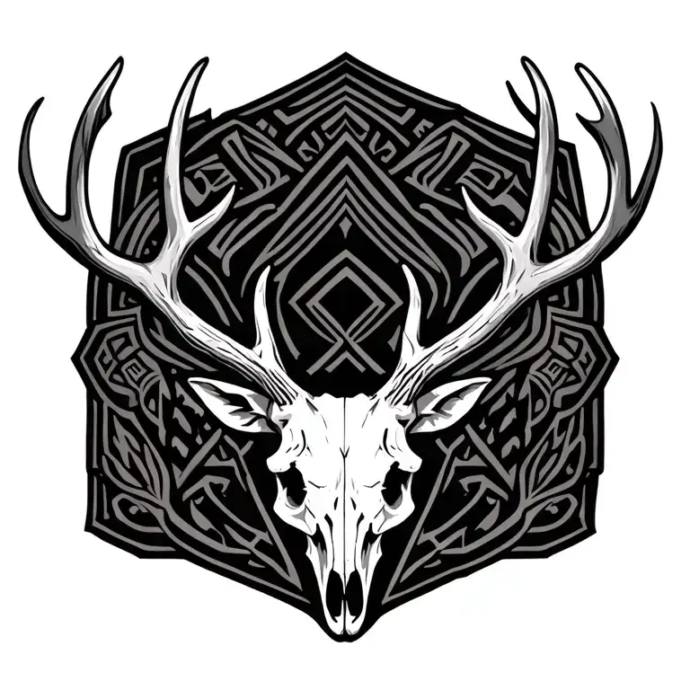 Tribal Deer Skull Surrounded By Tribal Patterns