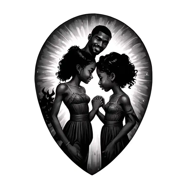 Black Father And Daughters Holding Hands