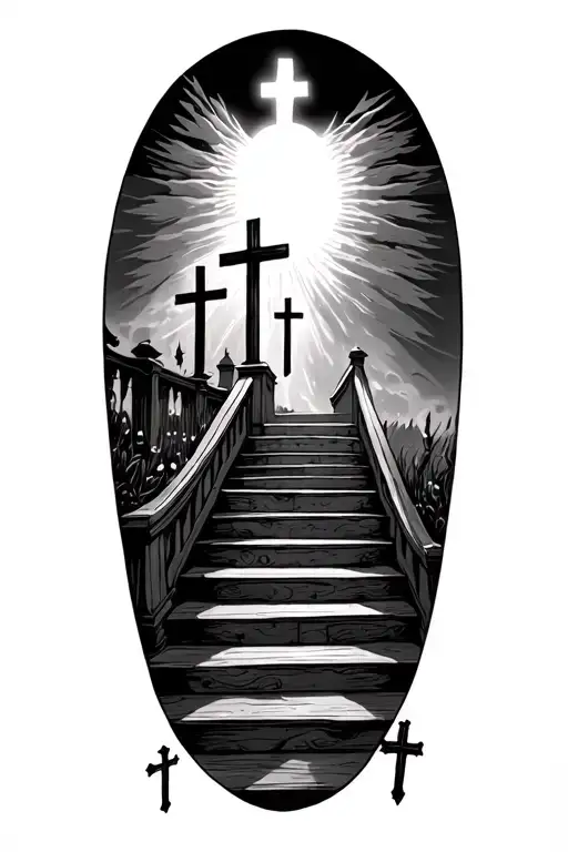 Stairway To Heaven And Crosses And 3 Crosses On Bottom