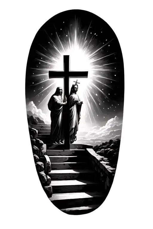 Father Son Holy Spirt Cross With Stairway To Heaven With Cross And Light
