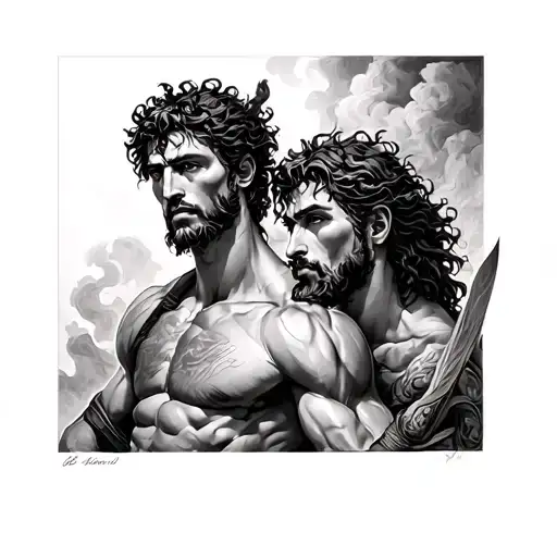 David And Goliath Facing