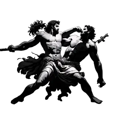 David And Goliath Fighting While God