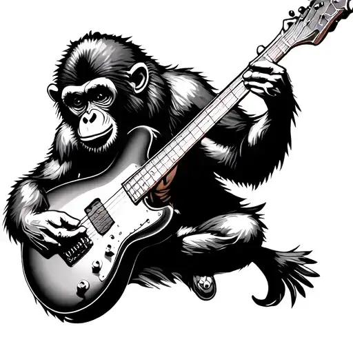 Monkey Tattooing A Flying Guitar