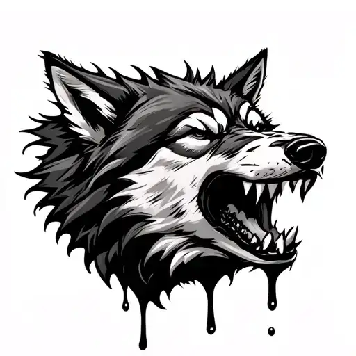 Angry Wolf Side View Mouth Open Teeth Blaring And Drool Dripping Realism