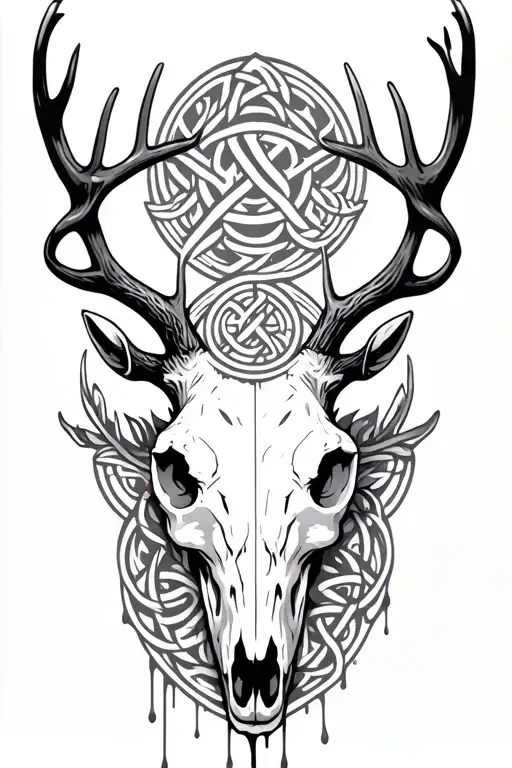 Deer Skull And Celtic Runes Dripping