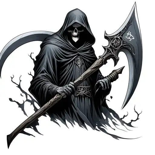 Hooded Reaper Holding A Scythe Gothic Themed